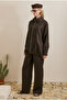 High Collar Linen Suit Brown