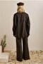High Collar Linen Suit Brown - 4