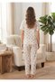 Women's 100% Cotton Alaçatı Bow Detailed Short Sleeve T-Shirt Pants Pajama Set - 4