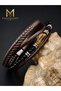 Men's Leather Bracelet, Tiger's Eye and 3mm Black Onyx Natural Stone, Hematite Detail, Real Calfskin Weave, Magnetic Lock Men's Bracelet
