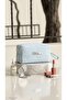 White Color Light Blue Small Checkered Soft Makeup Bag / Pen Holder