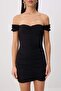 Siyah Büzgülü Bodycone/Vücudu Saran Mini Örme Party Elbise TPRSS26EL00317 - 3