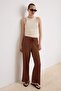 Mürdüm Çizgili Wide Leg Yüksek Bel Uzun Dokulu Örme Pantolon TWOSS26PL00157 - 2
