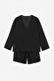 Black V-Neck Tie Detail Cotton Flam Beachwear Plus Size Bottom-Top Set Tbbss25Cp00012 - 7