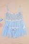 Mavi-Çok Renkli Çiçekli Kapsız Transparan Fantezi Külotlu Büyük Beden Babydoll TBBSS26DH00011 - 3