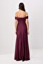 Bordo Drapeli Skater/Belden Açılan Maxi Dokuma Saten Abiye & Mezuniyet Elbisesi TPRSS26EL00209 - 4