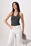 Siyah Puantiyeli Fitted/Vücuda Oturan Halter Yaka Kolsuz Crop/Kısa Esnek Örme Bluz TWOSS26BZ00929