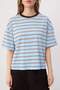 Kahverengi Çizgili Boxy Düşük Kol Kısa Kollu Tok Örme T-Shirt TWOSS26TS00023 - 3