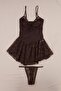 Acı Kahverengi Dantelli Düğmeli Askılı Kapsız Külotlu Babydoll/Fantezi Gecelik THMAW26LL00003 - 5
