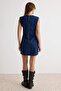 Koyu Mavi Az Esnek Bel Detaylı Mini Denim Elbise TWOAW27EL00029 - 4