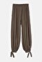 Khaki Elastic Waist Pocketed Ankle-Tie Comfortable Fit Half-Lined Trousers Tdrss26Pl00058 - 4
