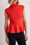Red Plain Peplum High Neck Sleeveless Cotton Interlock Knitted Blouse Twoaw27Bz00100 - 3