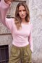 Açık Pembe 2'li Transparan Belden Oturtmalı Fitted Çift Katmanlı Örme Bluz TWOAW27BZ00126