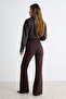 Koyu Kahverengi Flare İspanyol Paça Bootcut  Dokuma Pantolon TOFAW19BB0581 - 4