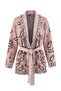 Pembe Oversize Şal Yaka Etnik Desenli Kuşaklı Triko Hırka TWOAW27HI00125