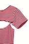 Kırmızı Çizgili Fitted 2 Parçalı Pencere Detaylı Fitted Crop Esnek Örme T-Shirt TWOAW27TS00031 - 8