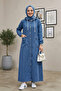 Women's Hooded Buttoned Pocket Denim Blue Cap - 4