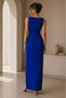 Women's Pleated Side Slit Boat Neck Maxi Length Crepe Fabric Dress - 7