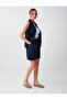 Navy Blue Linen Blend Straight Cut High Waist Woven Shorts - 3