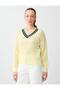 Light Yellow 100% Cotton Relaxed Fit V-Neck Knitwear Sweater - 3
