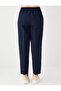 Navy Blue Regular Waist Regular Leg Elastic Waist Woven Trousers - 5
