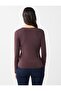 Bitter Brown Slim Fit Long Sleeve Cross Neck Knitted Blouse - 5