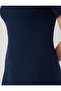 Navy Blue Boat Neck Short Sleeve Woven Midi Dress - 4