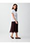 Brown High Waist Pleated Relaxed Fit Midi Skirt - 2