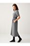 Gray Melange Relaxed Fit Short Sleeve Crew Neck Midi Knitted Dress - 2