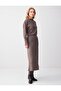 Brown Boat Neck Bat Sleeve Soft Textured Knitted Midi Dress - 4