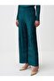 Petrol Green Relaxed Fit Wide Leg Janjan Knitted Trousers - 4