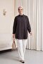 Striped Buttoned Oval Cut Linen Shirt - Brown - 4