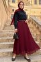 Flared Flounce Chiffon Skirt 1402 - Burgundy - 2