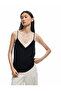 V-Neck Thin Strap Blouse with Two Different Fabric Uses - 2