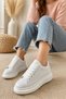 Thick Sole Lace-Up Stitched Casual Sneaker Women's Sports Shoes Lace-Up White - 3