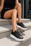 Stitch-Seamed Daily Sneakers Thick-Soled Unisex Orthopedic Women's Men's Athletic Shoes Lace-Up White-Black - 8