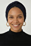Silver Lined Navy Blue Ready-To-Wear Turban Hijab Cap Suitable for Medical Use - 4