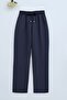 Double Pocket Elastic Waist Trousers with Lacing Detail - Navy - 2