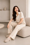 Women's Modal Fabric Polo Collar Stripe Detailed Soft Textured Tracksuit Set - 5