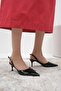 Josephine Genuine Patent Leather Black Color Open Back Women's Heeled Shoes - 6