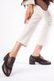 Women's Genuine Leather Heeled Oxford Shoes - Brown - 3