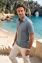 Men's Shirt Collar Egyptian Cotton Short Sleeve Buttoned Kagi Gray T-Shirt Classic Pattern - 5310