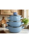 Enamel 3-Piece Mini Pot Set – 12 / 14 / 16 cm – Blue – with Glass Lid