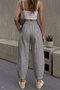 Women's Gray Linen Fabric High Waist Shalwar Baggy Pants - 5