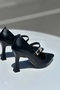 Women's Adel Buckled Heeled Stiletto Black- Leather - 2