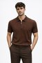 2026 New Season Zippered Knitwear Polo Collar T-Shirt Modern Striped Textured Men's Summer Brown