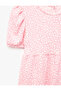 Balloon Sleeve Crew Neck Layered Detailed Floral Dress - 6