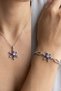 Zircon Stone Lotus Flower Necklace and Bracelet Set of 2 - Silver Color - (with Surprise Gift)