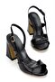 Women's Black Shiny Skin Special Heel Classic Heeled Shoes - 2