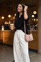 Gabardine Cotton White Trousers with Snap Closure Pockets - 6